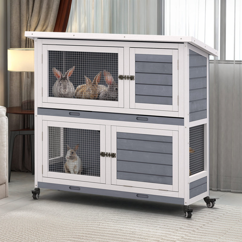 Tucker Murphy Pet Batholo Weather Resistant Rabbit Hutch Bunny Cage with Removable Tray Wheels Reviews Wayfair Canada